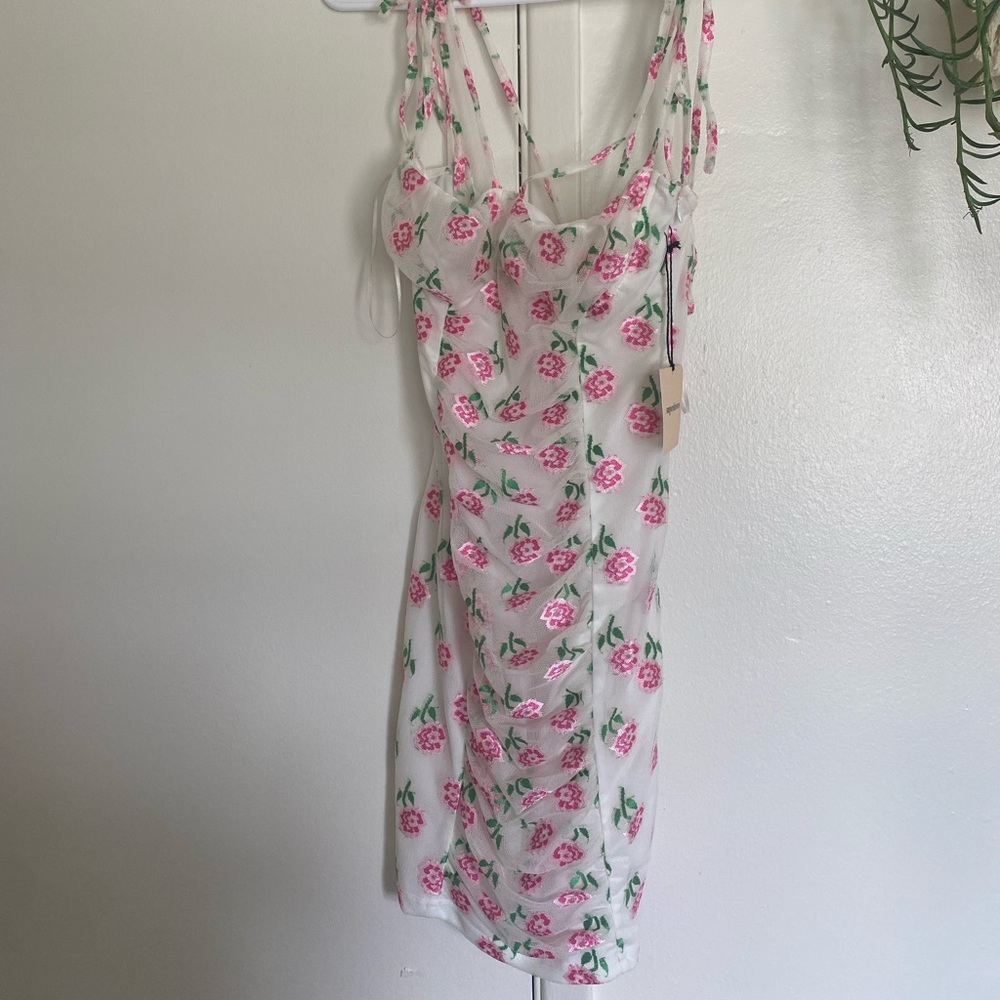 BNWT super down size small dress with roses. never worn fits like an extrasmall